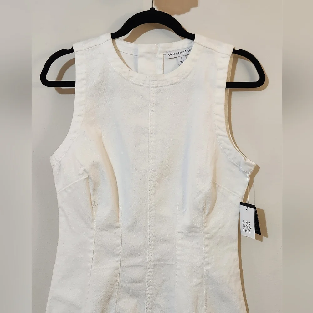 And Now This NWT S White Denim Cotton Sleeveless A-line Dress - Picture 2 of 6